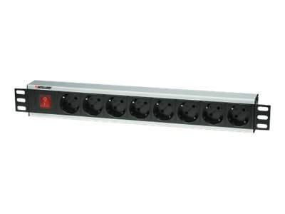 Intellinet 19" Rackmount 8-Way Power Strip - German Type, With On/Off Switch, No Surge Protection -