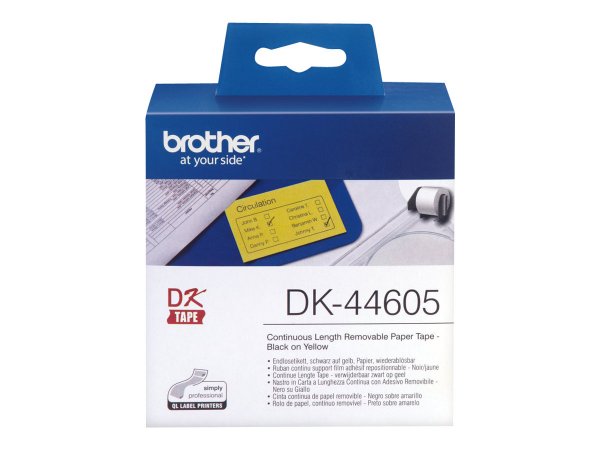 Brother DK-44605 Continuous Removable Yellow Paper Tape (62mm) - Giallo - DK - 62 mm x 30.48m - 1 pz