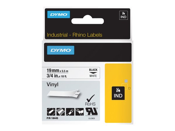 Dymo IND - Vinyl - Schwarz auf Weiß - Roll (1.9 cm x 5.5 m)