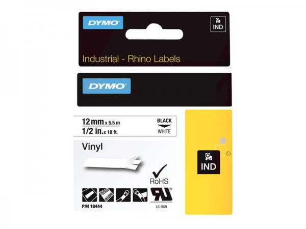 Dymo Etichette in vinile IND- 12mm x 5,5m - Nero su bianco - 1 pz - Multicolore - Termica diretta -