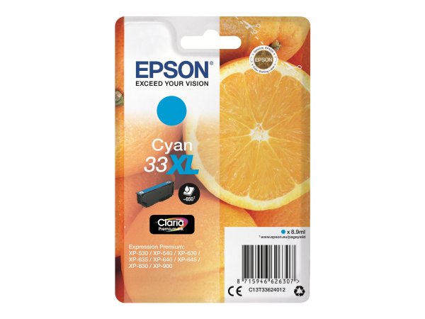 Epson Oranges Cartuccia Ciano T33XL Claria Premium - Resa elevata (XL) - 8,9 ml - 650 pagine - 1 pz