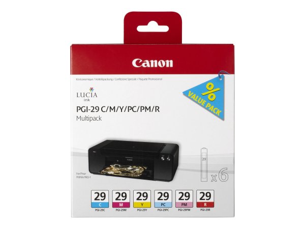 Canon 6 Cartucce d'inchiostro Multipack PGI-29 C/M/Y/PC/PM/R - Inchiostro a base di pigmento - Inchi