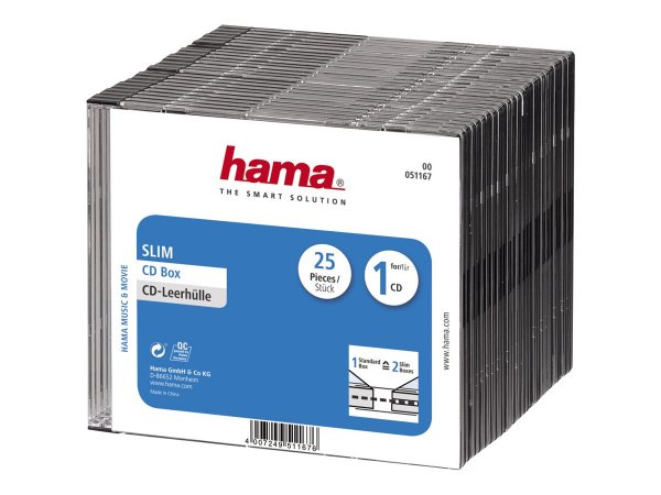 Hama CD Slim Box - black - pack of 25 pcs - 1 dischi - Nero - Plastica
