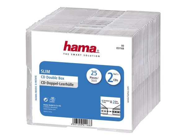 Hama 00051168 - Custodia Slimline - 2 dischi - Trasparente - Polistirolo - 120 mm - 125 mm