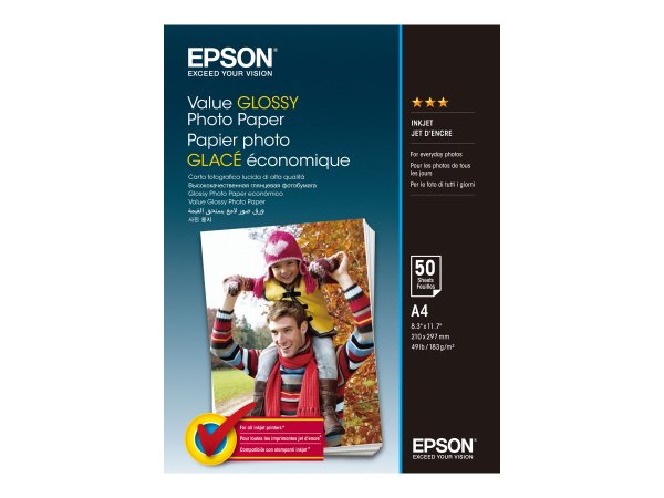 Epson Value Glossy Photo Paper - A4 - 50 Fogli - Lucida - 183 g/m² - Ad inchiostro - A4 - 21x29.7 cm