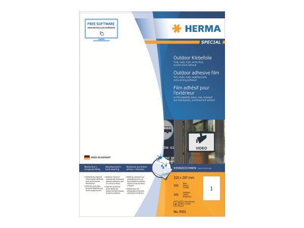 HERMA 9501 - Bianco - Rettangolo - Permanente - A4 - Poliolefine - Opaco
