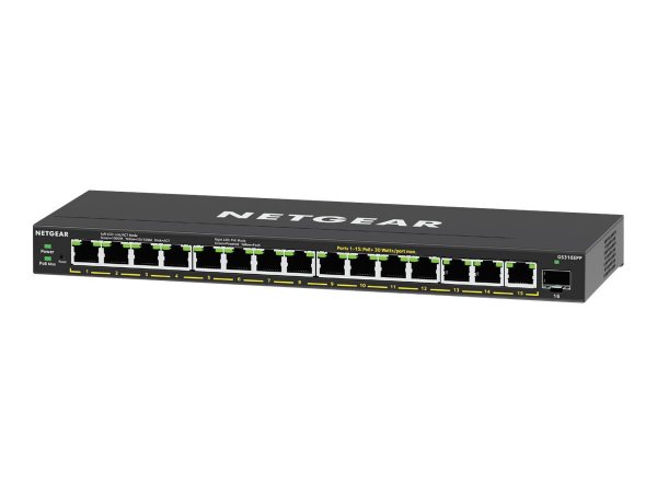 Netgear 16-Port High-Power PoE+ Gigabit Ethernet Plus Switch (231W) with 1 SFP port (GS316EPP) - Ges