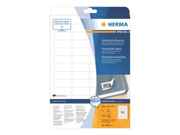 HERMA 10003 - Bianco - Etichetta per stampante autoadesiva - A4 - Carta - Laser/Inkjet - Rimovibile
