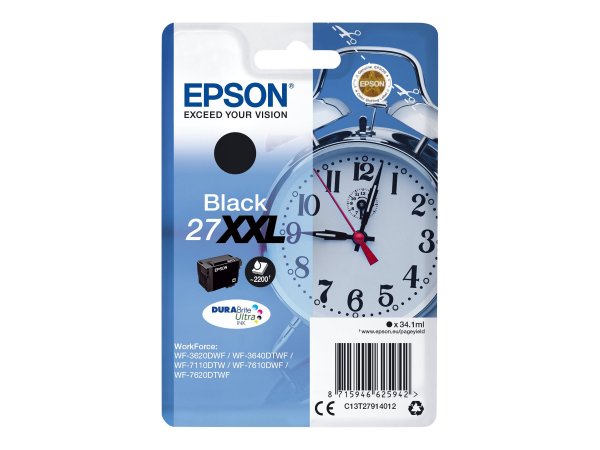 Epson Cartuccia Sveglia Nero Inchiostri DURABrite Ultra 27XXL - Inchiostro a base di pigmento - 34,1