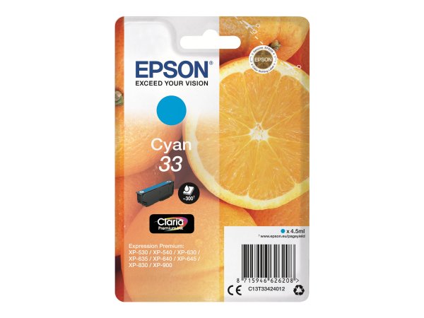 Epson Oranges Cartuccia Ciano T33 Claria Premium - Resa standard - 4,5 ml - 300 pagine - 1 pz