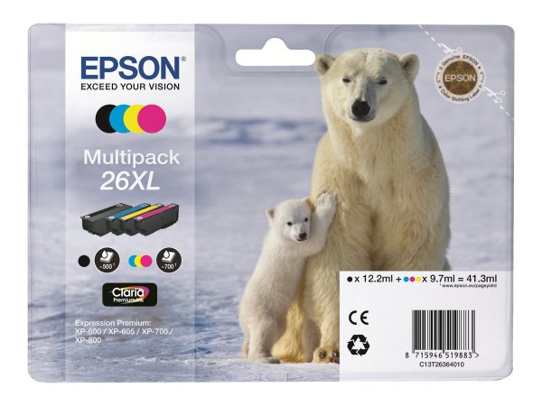Epson Polar bear Multipack 26XL (4 colori XL : NCMG) - Inchiostro a base di pigmento - Inchiostro co