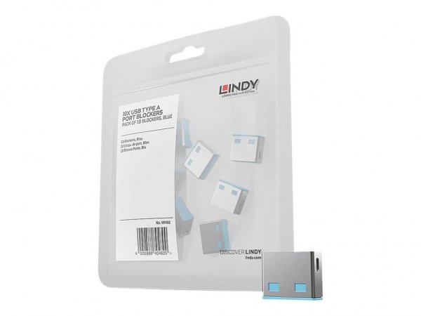 Lindy 40462 - Bloccaporte - USB tipo A - Blu - Acrilonitrile butadiene stirene (ABS) - 10 pz - Sacch