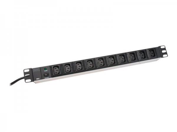 DIGITUS aluminum outlet strip, 10 outlets, 2 m supply IEC C14 plug