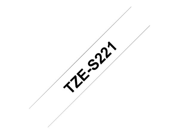 Brother TZe-S221 - Extra starker Klebstoff - Schwarz auf Weiß - Rolle (0,9 cm x 8 m)