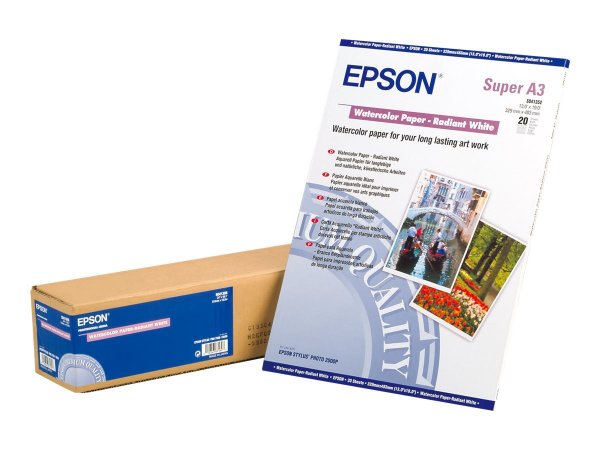 Epson Carta acquerello "Radiant White" - Stampa inkjet - A3+ (330x483 mm) - 20 fogli - 188 g/m² - Bi