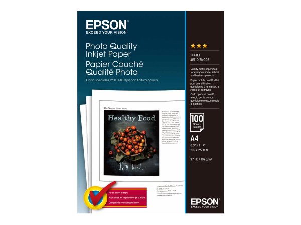 Epson Photo Quality Inkjet Paper - A4 - 100 Fogli - Opaco - 102 g/m² - A4 - Bianco - 100 fogli - Wor