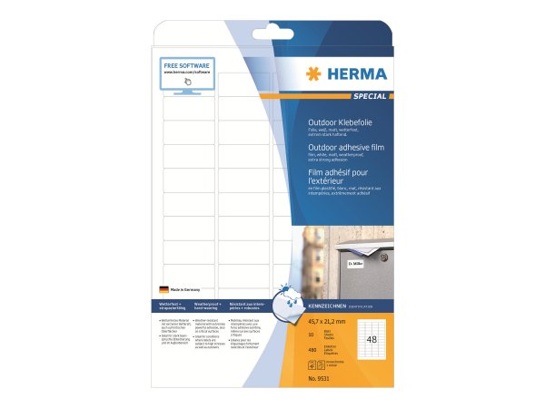 HERMA 9531 - Bianco - Etichetta per stampante autoadesiva - A4 - Poliolefine - Laser - Permanente