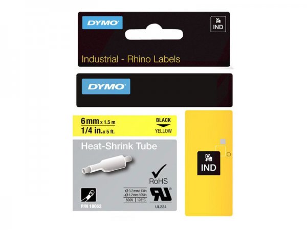 Dymo Etichette per tubi termoretraibili IND - 6mm x 1,5m - Nero su giallo - Nero su giallo - -55 - 1