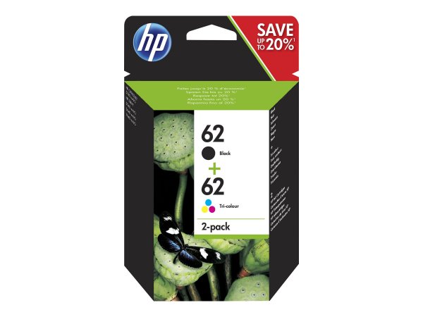 HP 62 Twin Pack - 2-pack - black, colour (cyan, magenta, yellow)