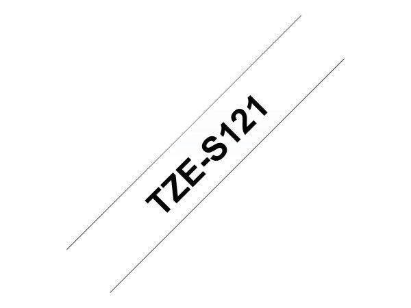 Brother TZe-S121 - Extra starker Klebstoff - schwarz auf durchsichtig - Rolle (0,9 cm x 8 m)