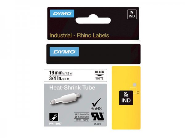 Dymo Etichette per tubi termoretraibili IND - 19mm x 1,5m - Nero su bianco - Multicolore - -55 - 135