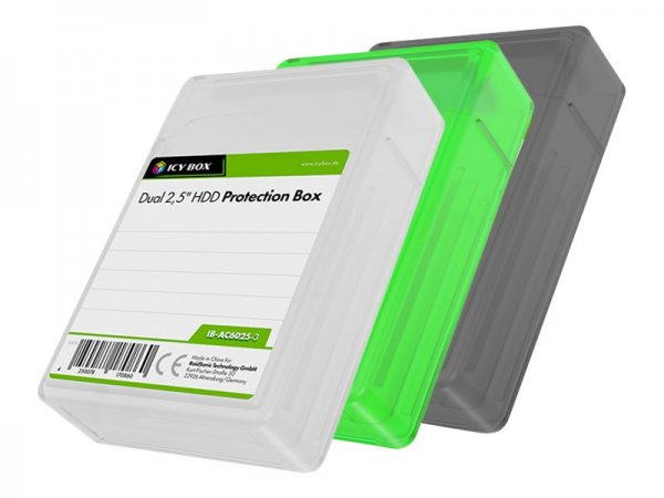 ICY BOX IB-AC6025-3 - Custodia a sacchetto - Plastica - Verde - Grigio - Bianco - 2.5" - Ogni marca