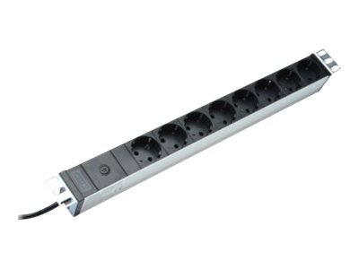 DIGITUS Steckdosenleiste mit Aluminiumprofil und Vorsicherung, 8-fach Schutzkontaktsteckdose, 2 m Zu