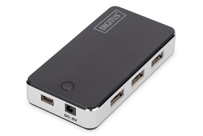 DIGITUS Hub 7 porte USB 2.0 - USB 2.0 - 480 Mbit/s - Nero - Argento - Cina - 5 V - 85 mm