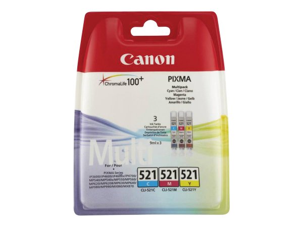Canon Cartucce colore multipack CLI-521 C/M/Y - Inchiostro a base di pigmento - 3 pz
