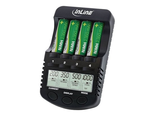 InLine Batterieladegerät - (für 4xAA/AAA) + AC-Netzteil - 18 Watt - 1.5 A (USB)