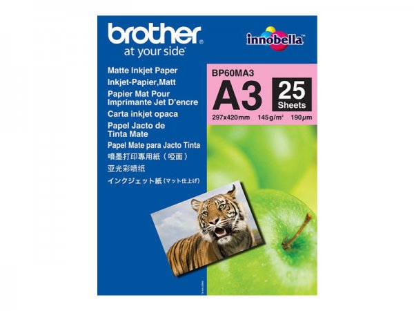 Brother BP60MA3 Inkjet Paper - Stampa inkjet - A3 (297x420 mm) - Opaco - 25 fogli - 145 g/m² - Bianc