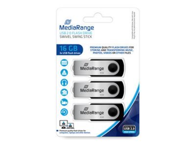 MEDIARANGE MR910-3 - 16 GB - USB tipo A - 2.0 - 17 MB/s - Girevole - Nero - Argento