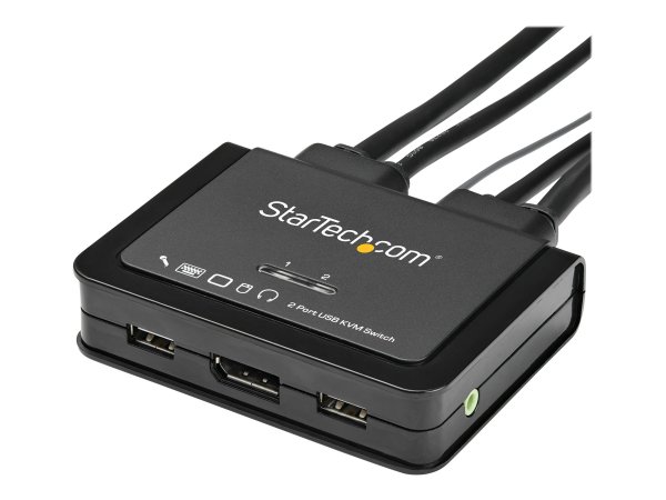 StarTech.com 2 Port DisplayPort KVM Switch, 4K 60Hz, Compact Dual Port UHD DP 1.2 USB Desktop KVM Sw