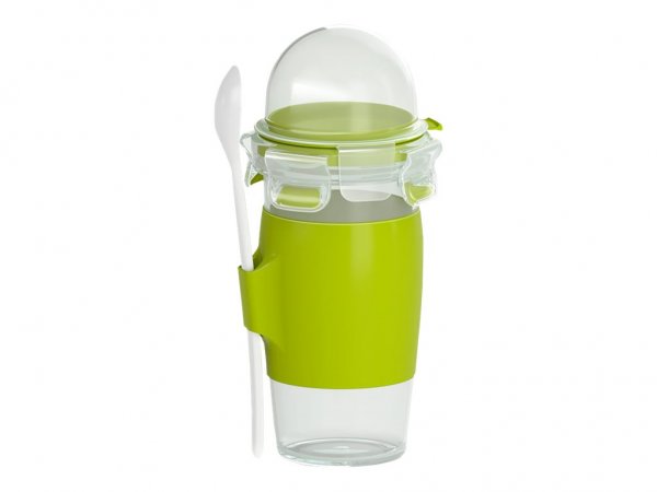 EMSA Yoghurt Mug Clip & Go 0,45l mit Löffel - Brotdose - Erwachsener - Grün - Transparent - Kunststo