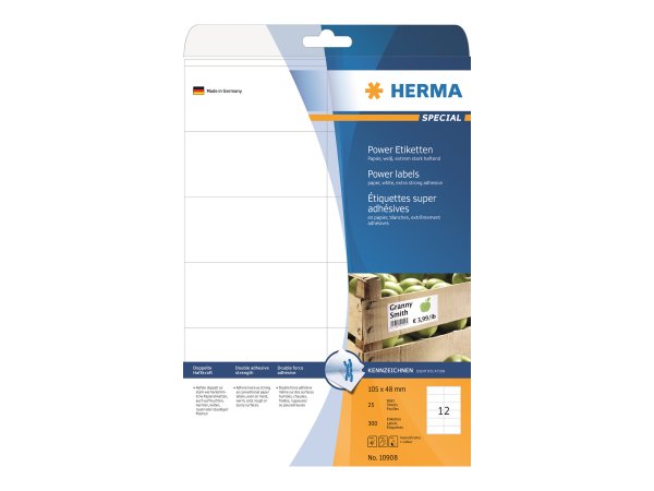 HERMA 10908 - Bianco - Etichetta per stampante autoadesiva - A4 - Carta - Laser/Inkjet - Permanente