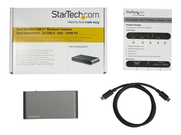 StarTech.com Docking Station USB-C per Portatili Windows - 2 x 4K DP - 100W PD 3.0 - Cablato - USB 3