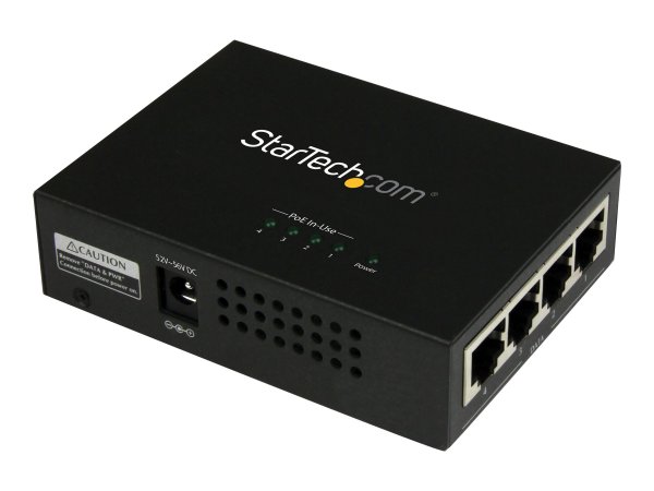 StarTech.com Iniettore midspan Gigabit Power over Ethernet (PoE) a 4 porte - 802.3at/af - Trasmettit