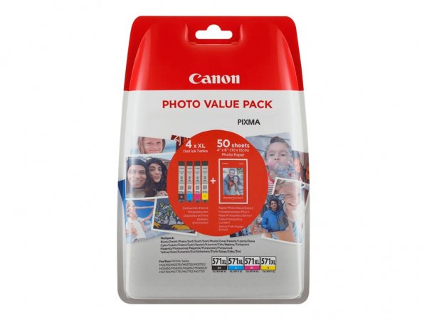 Canon Confezione multipla cartucce d'inchiostro a resa elevata CLI-571 XL BK/C/M/Y + carta fotografi