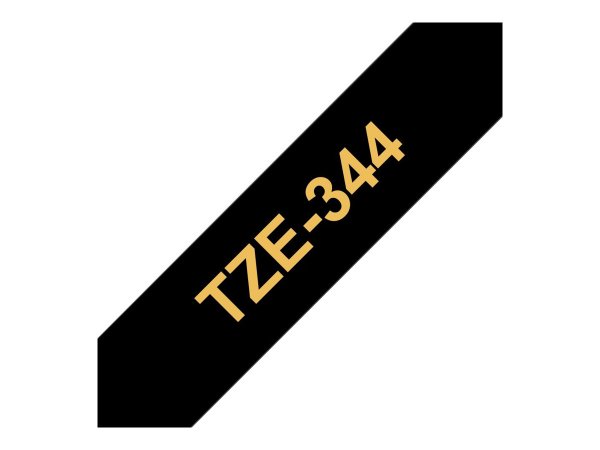 Brother TZe-344 - Standard-Klebstoff - gold auf schwarz - Rolle (1,8 cm x 8 m)
